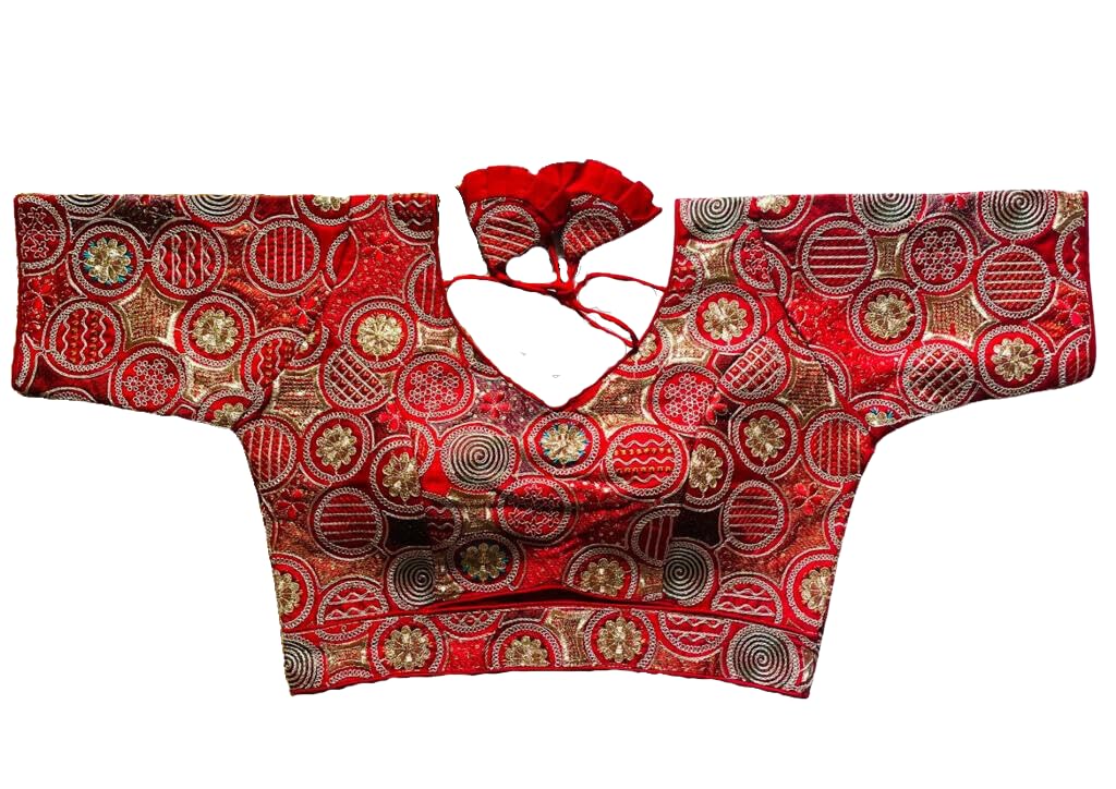 Vihu Fashion Women's Blouse Readymade Blouse Embroidery Multi Coding Gold Thread Blouses Handwork Red Color Readymade Saree Blou