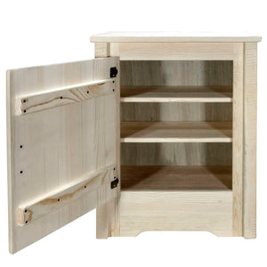 Montana Woodworks Homestead Collection Accent Cabinet With Laser Engraved Bear Design, Right Hinged, Clear Lacquer Finish