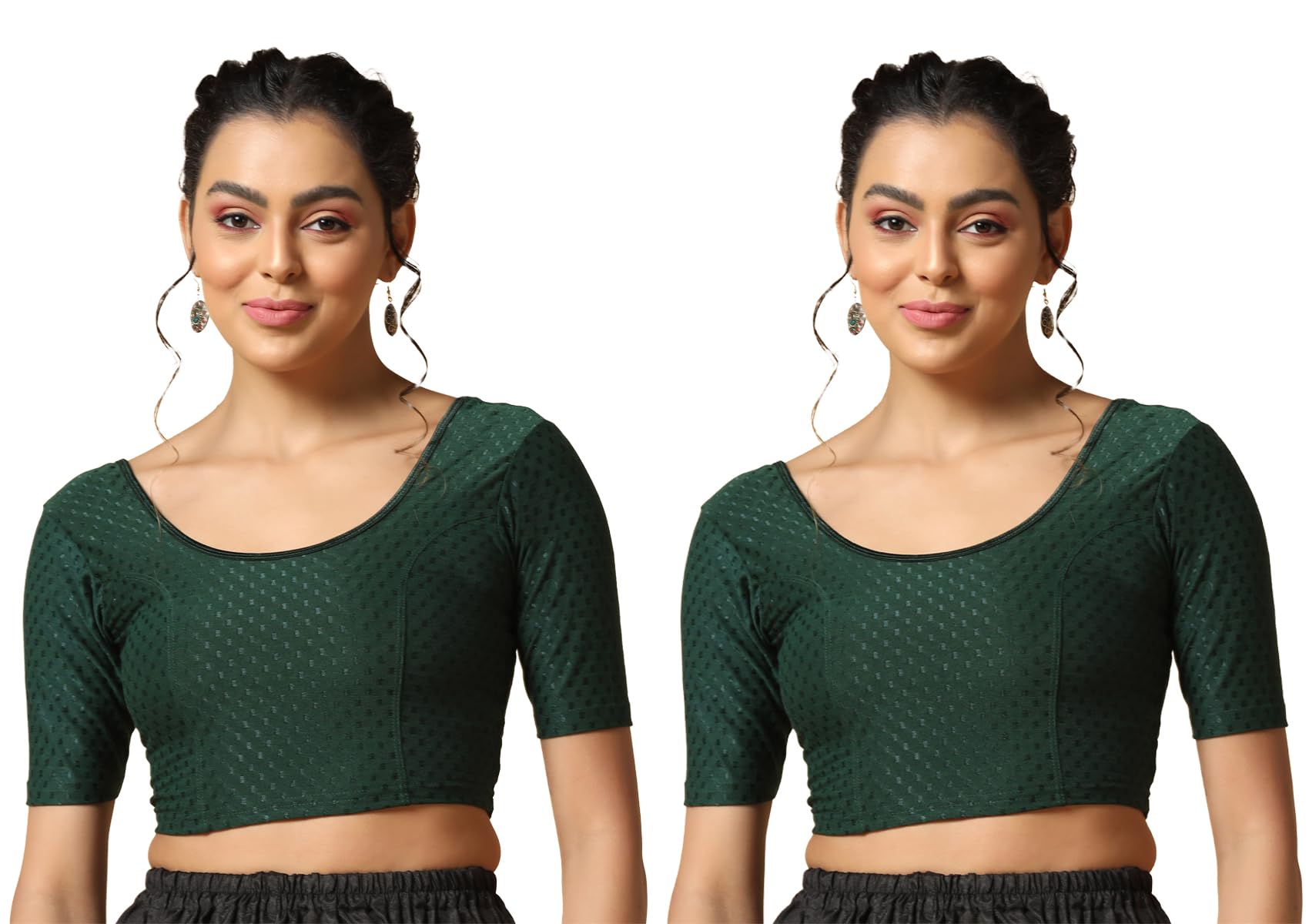 Toplot Cotton Blend Lycra Stretchable Readymade Blouses Pack Of 2 (Combo-5058-Gre-Gre-28) Green-Green,Green-Green,28,B0CV56KCVB
