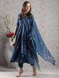 Gosriki Women'S Rayon Blend Anarkali Printed Kurta With Pant & Dupatta (Berlin Kerosin-Vks05-Gs_M_Dark Blue_Medium),Dark Blue,,B0DJWHHSRC