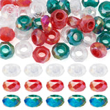 Boutigem 36Pcs Christmas European Large Hole Beads Red Green Clear Rondelle Faceted Glass Spacer Beads Crystal Rondelle Slide Ch
