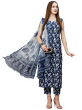 Anni Designer Women'S Rayon Blend Straight Printed Kurta With Pant & Dupatta (Ball-Blue-Nw_M_Blue_Medium),Blue,M