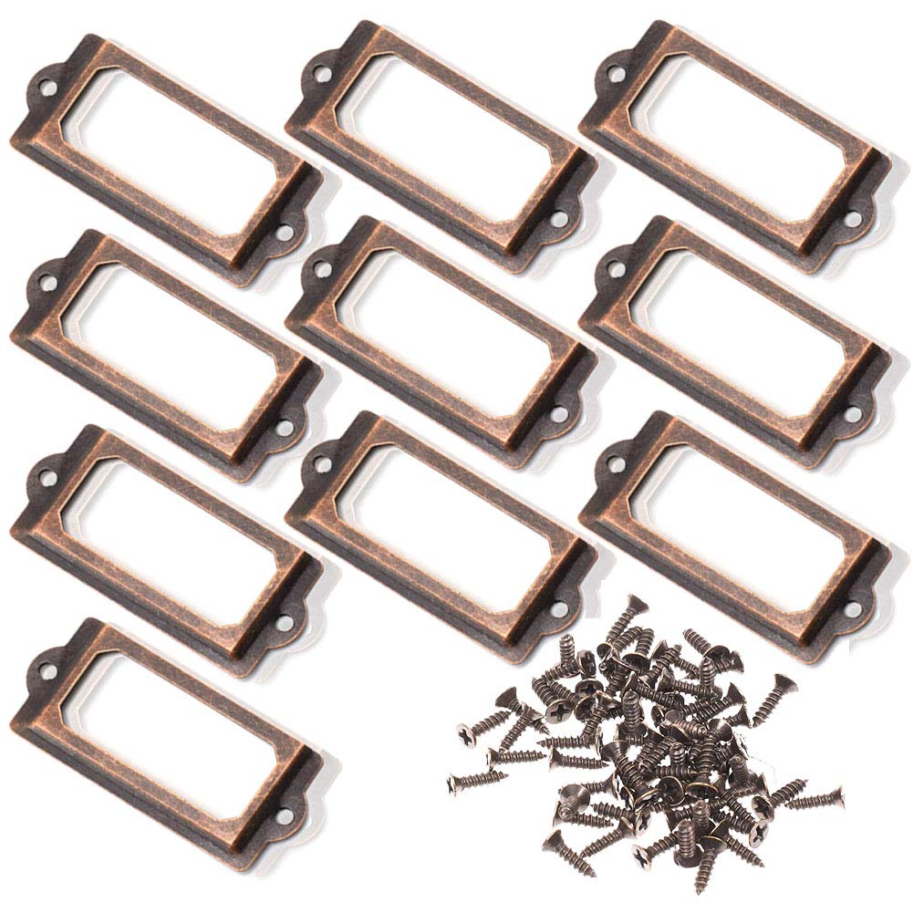 10pcs 83 x 30mm Bronze Color Metal Office File Cabinet Shelves Drawer Name Card Label Holder Frames with Screws