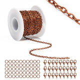 Lemonkey 33 Feet Metal Red Copper Necklace Chains Cable O-Shaped Links Chains Bulk for Jewelry Making DIY Craft Kit with Lobster