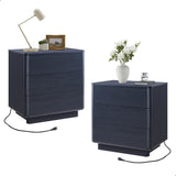 ACCOHOHO 22 Modern Nightstand Set of 2 with Charging Station, 3 Push-to-Open Drawers Bedside Table, Large End Table with Storage