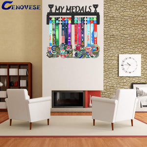 GENOVESE My Medals Holder Display Hanger Rack Frame,Black Sturdy Steel Metal,Wall Mounted Over 50 Medals Easy to Install