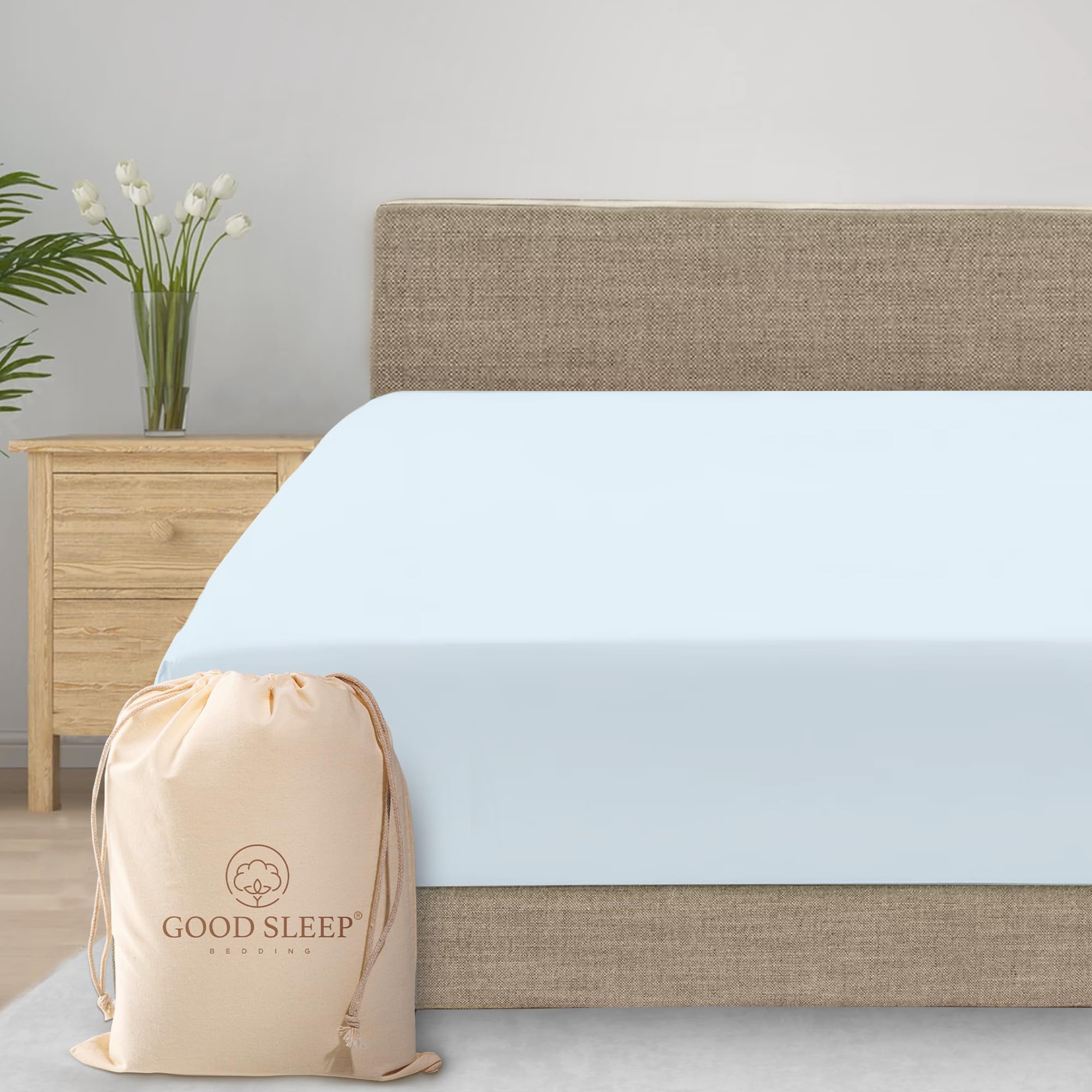 1 Piece Light Blue King Fitted Sheet, 16 Inch Deep Pocket King Sheets, 800 Tc 100% Egyptian Cotton King Size Fitted Sheet Only, 