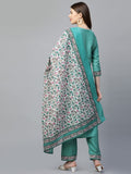 Gosriki Women'S Silk Blend Straight Kurta With Pant & Dupatta Set (Kptd-Cot-10130-Green_Xl-Go_Green_X-Large),Green,,B09PDS49QK