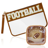 2 Pcs Football Gifts Makeup Bag with Chenille Letter Patch,with Handles PVC Waterproof Clear Makeup Bag,Portable Toiletry Storag