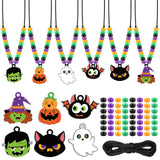 Equsion 24 Sets Halloween Bead Necklace Crafts Kit Halloween Bead Black Orange Craft Gifts Ghosts, Pumpkins, Bats Shape Beads DI