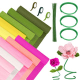 Gilprop 116 Pcs Crepe Paper Flower Stem DIY Kits Set, Include 9.8 x 98 in Crepe Paper Sheet 14.76 Ft Floral Iron Wire for Flower