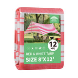 RAINDEWAY Tarps 8x12 Feet,12 Mil Sunshade Striped Tarp Waterproof,Multipurpose Poly Tarp Cover with Grommets and Reinforced Edge