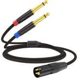 XLR Male to Dual 1/4 inch TS Y Splitter Cable 6FT, Dual Shielding Braided Mic Adapter Cord, Balanced XLR to 2 Mono 1/4TS Aud