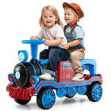 Costzon Ride on Train Trackless, 12V 2-Seater Ride on Toy with Train Whistle, LED Lights, Music & Removable Chair, Electric Trai