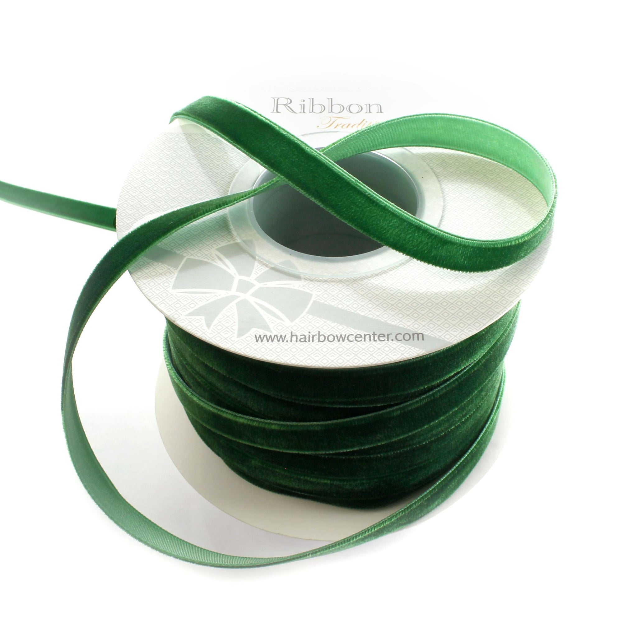 3/8 Velvet Ribbon - Narrow Single-Sided Craft Trim for Hair Bows, Sewing & Gift Wrapping - (Forest Green, 5 Yards)