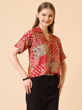 Wedani Rayon Floral Regular Fit Shirt For Women,Red,M,Polyester,Western,