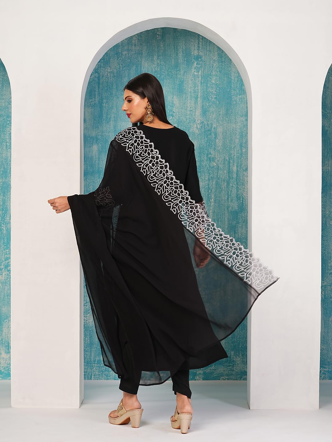 Gosriki Women'S Rayon Blend Straight Embroidered Kurta With Pant & Dupatta (Trp Black-Nb-Gs_S_Black_Small),Black,,B0D4J5B1TZ