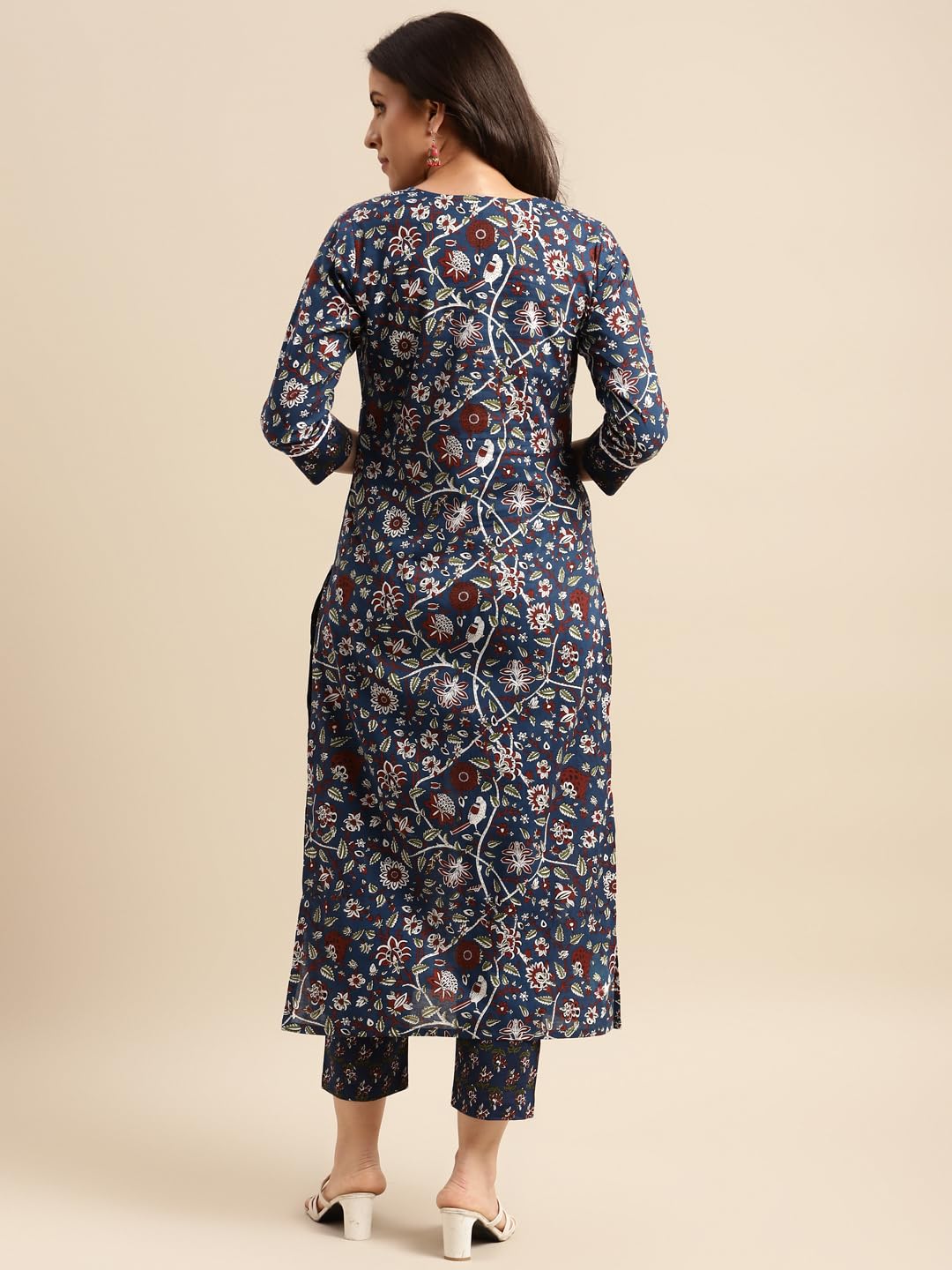 Anni Designer Women'S Cotton Blend Printed Straight Kurta With Pant (Win Blue_S_Blue_Small),Blue,S,Cotton Blend,Regular,Kurta