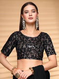 Oomph! Readymade Blouse For Women, Brocade, Boat Neck, Rbbl532 Jet Black 2Xl