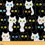 jejeloiu Cute Cat Print Fabric by The Yard Black Cat Upholstery Fabric for Chairs Kawai Animals Waterproof Indoor Outdoor Decor 