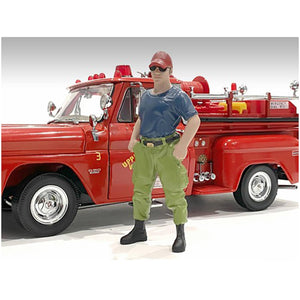 American Diorama Firefighters 6 Piece Figure Set (4 Males, 1 Dog, 1 Accessory) For 1/18 Scale Models 76318-76319-76320-76321