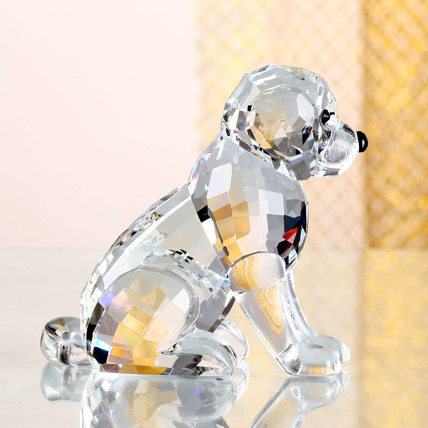 Crystal Labrador Dog Puppy Figurine Animals Lovely Craft Home Decor Ornaments Collectible Birthday Gifts (White)