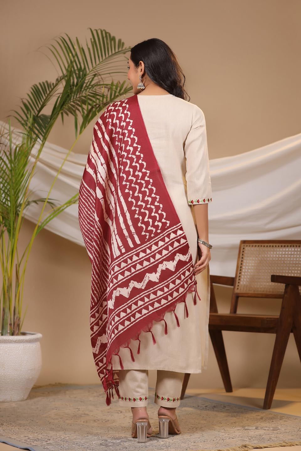 Gosriki Women'S Cotton Blend Straight Embroidered Kurta With Pant & Dupatta (Dd Beige-Gs_Xxl_Beige_Xx-Large),Beige,2,B0CR41M2NW