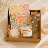 THE UMBERALLA Store Gift Hamper for Women | Journal Glass Tumbler with Straw Flower Candle & Scented Soy Candle | Birthday Thank
