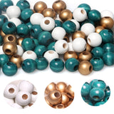 60 Pieces 20mm Wood Macrame Beads- Hole 8mm- Gold, White, Blue Wooden Beads for Craft, Colored Wooden Beads Variety Pack Blue/Go