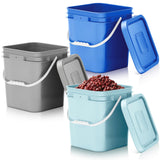Mumufy 3 Pcs 3.5 Gallon Square Food Grade Bucket with Lid Square Bucket Pail with Plastic Handles for Storing Dry Food, Charcoal