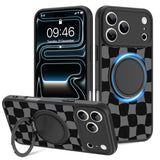 Fiyart Designed for iPhone 17 Pro Case 2025 Checkered Ring Holder Kickstand Magnetic Bumper Compatible with MagSafe Camera Lens 