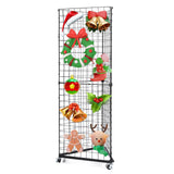 PVNIEFC Triangular Gridwall Display Stand 24x68 with Base & Casters, 3-Sided Rolling Grid Tower Rack for Retail Stores, Vendor E