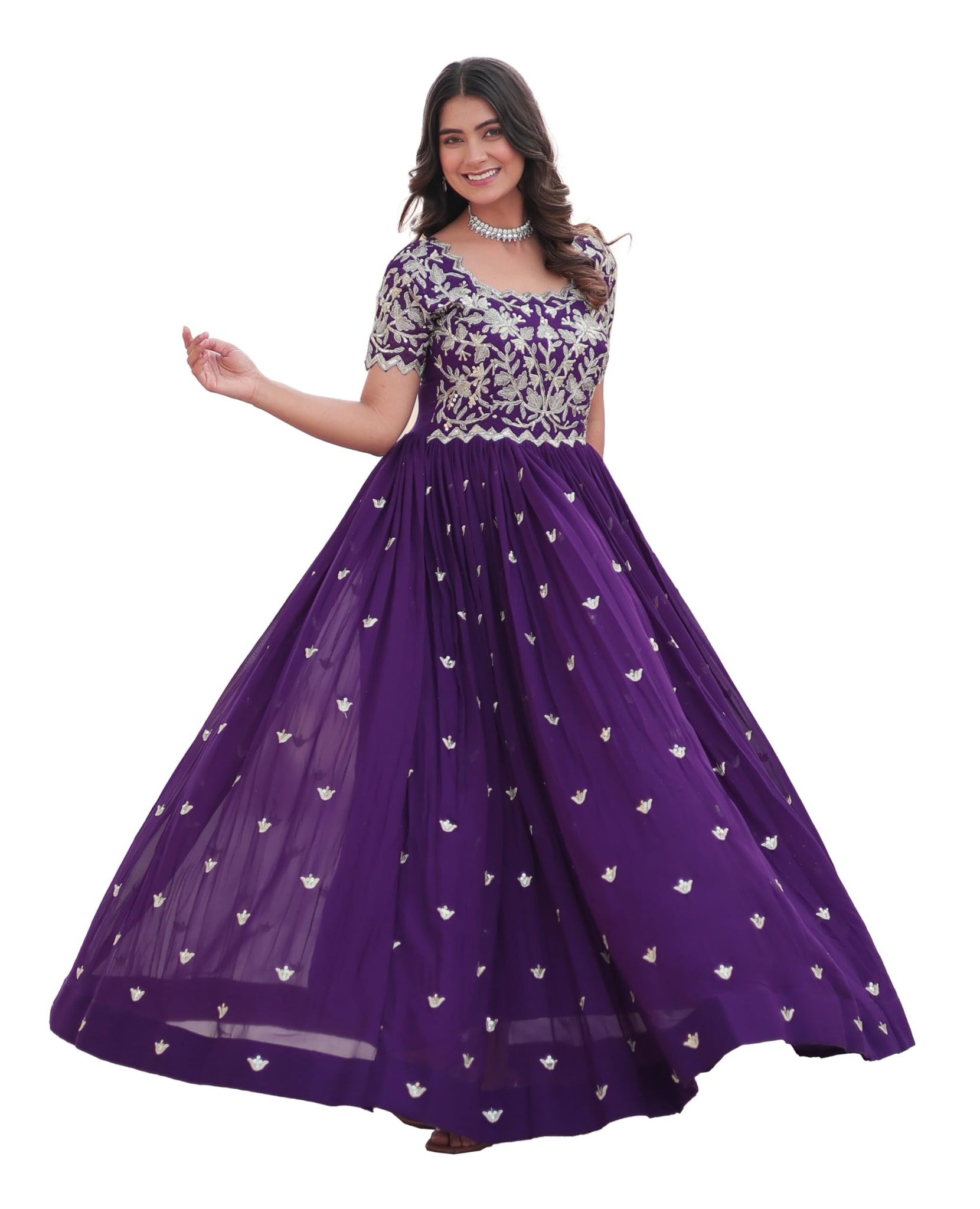 Fashion Basket Pink Anarkali Kurta Set with Embroidered Work for Women (in, Alpha, 2XL, Regular, Standard, Purple)