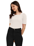 Wedani Women'S Casual Solid Top With Regular Puff Sleeves Western Top (X-Large White),White,XL