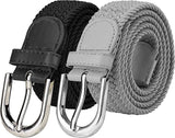 Veteran Stretchable Braided Cotton Belt For Women Ladies Belt Black And Gery Color Combo Of 2 Pcs(Fits On Upto 34 Inch)(Stretch 