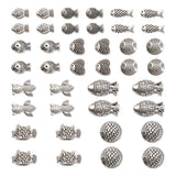 FASHEWELRY 100pcs Antique Silver Fish Beads Tibetan Style Alloy Loose Beads 10 Styles Vintage Ocean Animal Spacers for DIY Brace