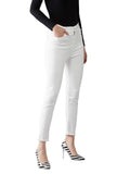 Dolce Crudo Damen Jeans Stretch High Waist Jeans in Weiß im puristischen Look gebleicht mit unverarbeiteten Kantendetails, weiß, XXS