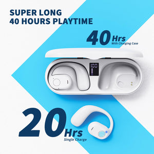 PSIER Open Ear Bluetooth Headphones, 40 Hours Playtime Bluetooth 5.3 Wireless Sports Earbuds with Digital Display Charging Case,