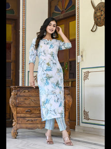 Gosriki Women'S Cotton Blend Printed Straight Kurta With Pant (Ps-Rama-Green-Cmd-Gs_3Xl_Green_Xxx-Large),Blue,3,B0C6GWPFDT