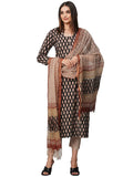Anni Designer Women'S Cotton Blend Straight Printed Kurta With Pant & Dupatta (Nayantara Black-Nsw_S_Black_Small),Black,S