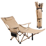 VILLEY Reclining Camping Lounge Chair Adjustable Foldable Chair for Adults with Removable Footrest, Headrest & Storage Bag Suppo