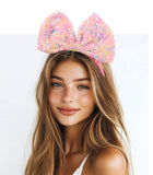 Yheahin Big Bow Headband for Women Soft Bow-Knot Hair Hoop with Sparkling Sequins Festival Costume Large Hair Bow Accessory (Pur
