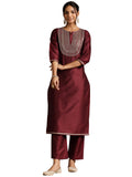 Libas Women's Silk Blend Kurta Set (27508_Maroon
