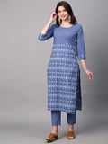 Anni Designer Women'S Cotton Blend Printed Straight Kurta With Pant (Kundal Blue_Xl_Blue_X-Large),Blue,XL,Cotton Blend,Regular,Pants