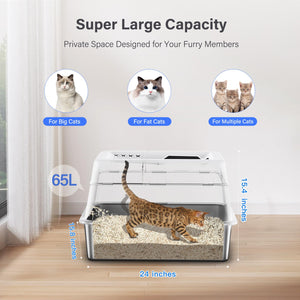 Stainless Steel Litter Box with Lid, XL Extra Large Enclosed Cat Litter Box for Big Cats 110 Flip Cover, Top Entry Metal High Si