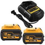 2-Pack 60V 12000mAh DCB609 Replacement for Dewalt 20V/60V Max Battery And DCB105 Charger Compatible with Dewalt 20V/60V flexvolt