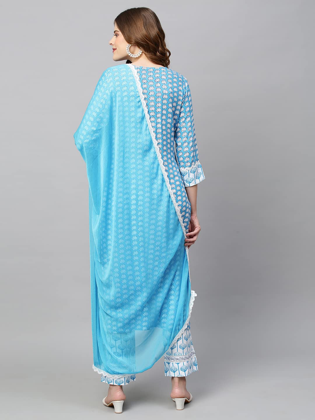 Gosriki Women'S Cotton Blend Printed Straight Kurta With Pant & Dupatta (Sky Bird-Blue_New_Xxl-Go_Blue_Xx-Large),Blue,2,B0B4G22L9C