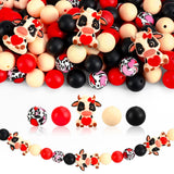 JarThenaAMCS Valentine's Day Silicone Beads Heart Cow Print Round Loose Rubber Beads for DIY Crafts Jewelry Keychain Making,76 P