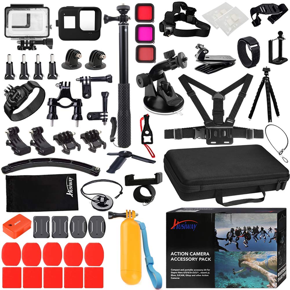 Husiway Action Camera Accessories Kit for Gopro Hero 8 Black Waterproof Housing Silicone Case Glass Screen Protector are Compati