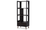 Baxton Studio Kalien Modern & Contemporary Wood Leaning Bookcase With Display Shelves & One Drawer, Dark Brown